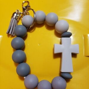 Hand beaded with silicone beads heavy duty wristlet keychain's with hook.